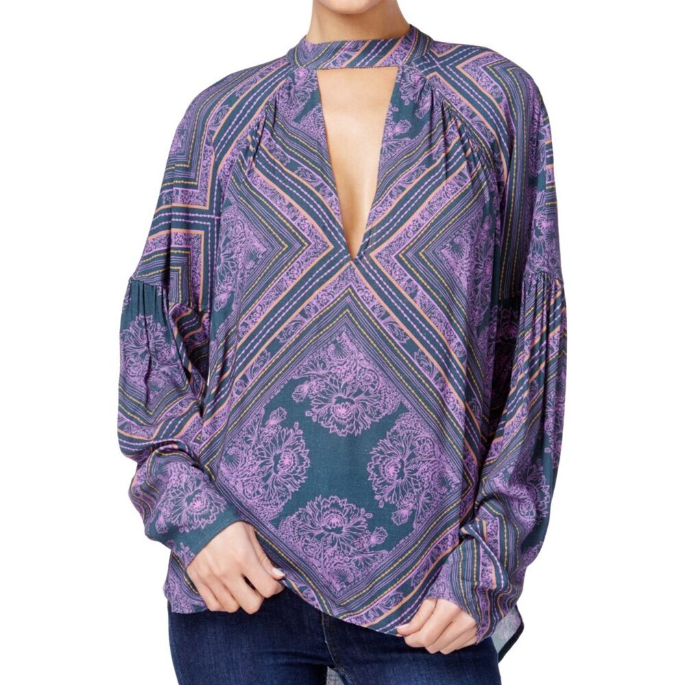 Free People Purple Paisley Walking On A Dream Tunic Top